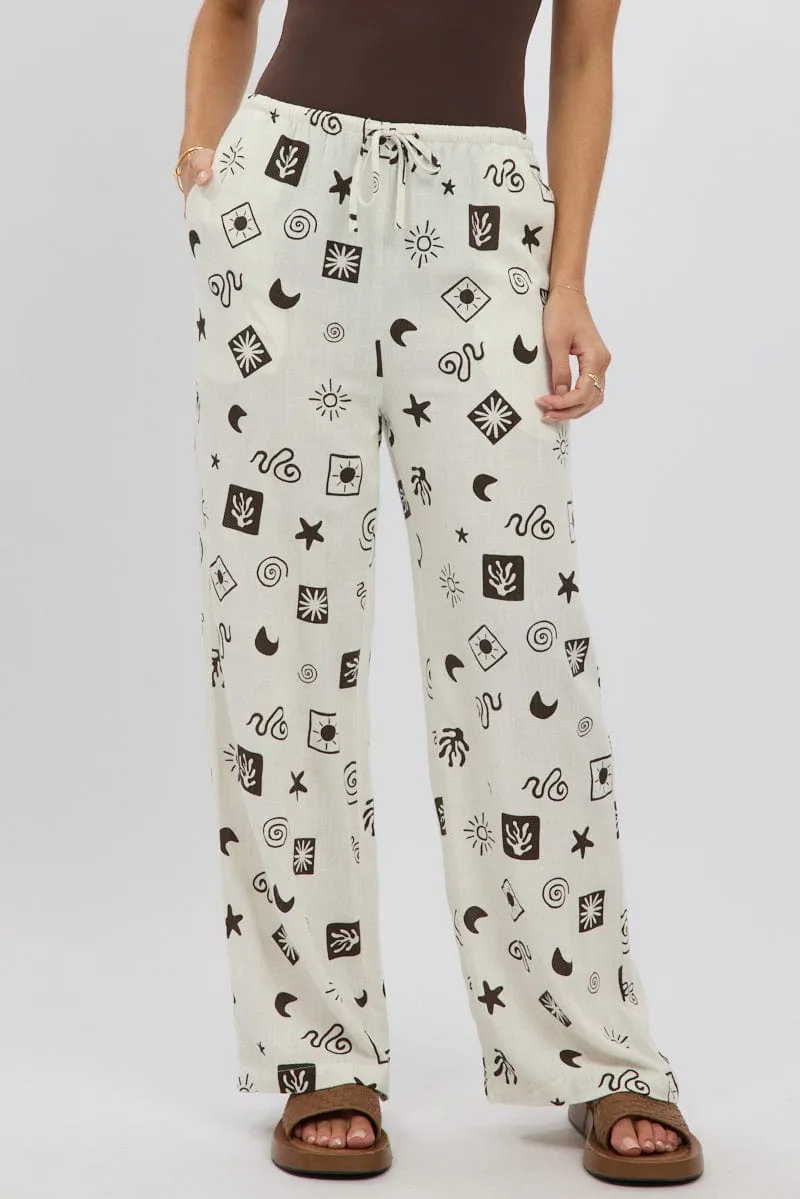 Beige Abstract Wide Leg Pants High Rise sold by Ally Fashion product image thumbnail 3