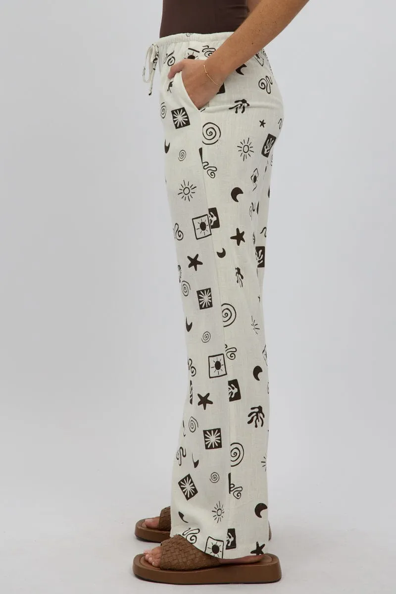 Beige Abstract Wide Leg Pants High Rise sold by Ally Fashion product image thumbnail 4