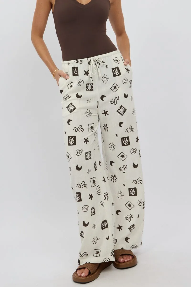 Beige Abstract Wide Leg Pants High Rise sold by Ally Fashion