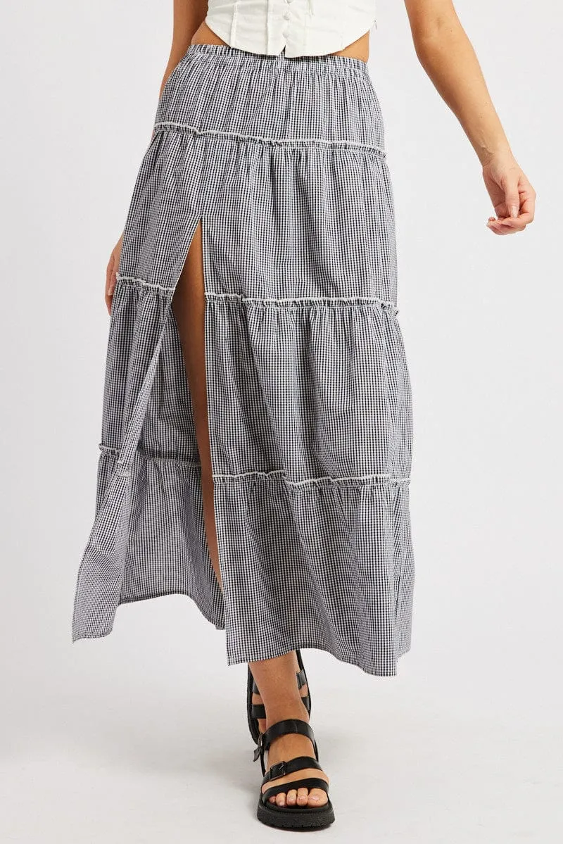 Black Check Tiered Maxi Slit Skirt sold by Ally Fashion product image thumbnail 3
