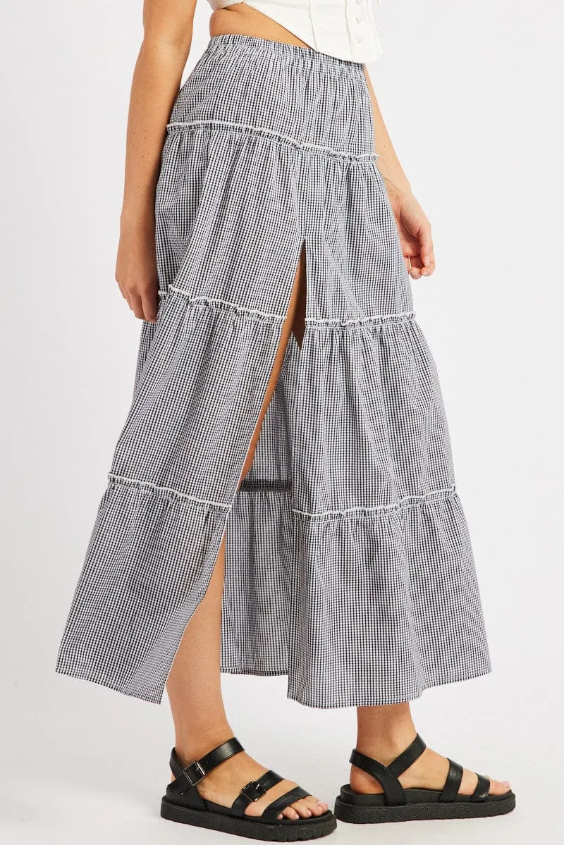 Black Check Tiered Maxi Slit Skirt sold by Ally Fashion product image thumbnail 4