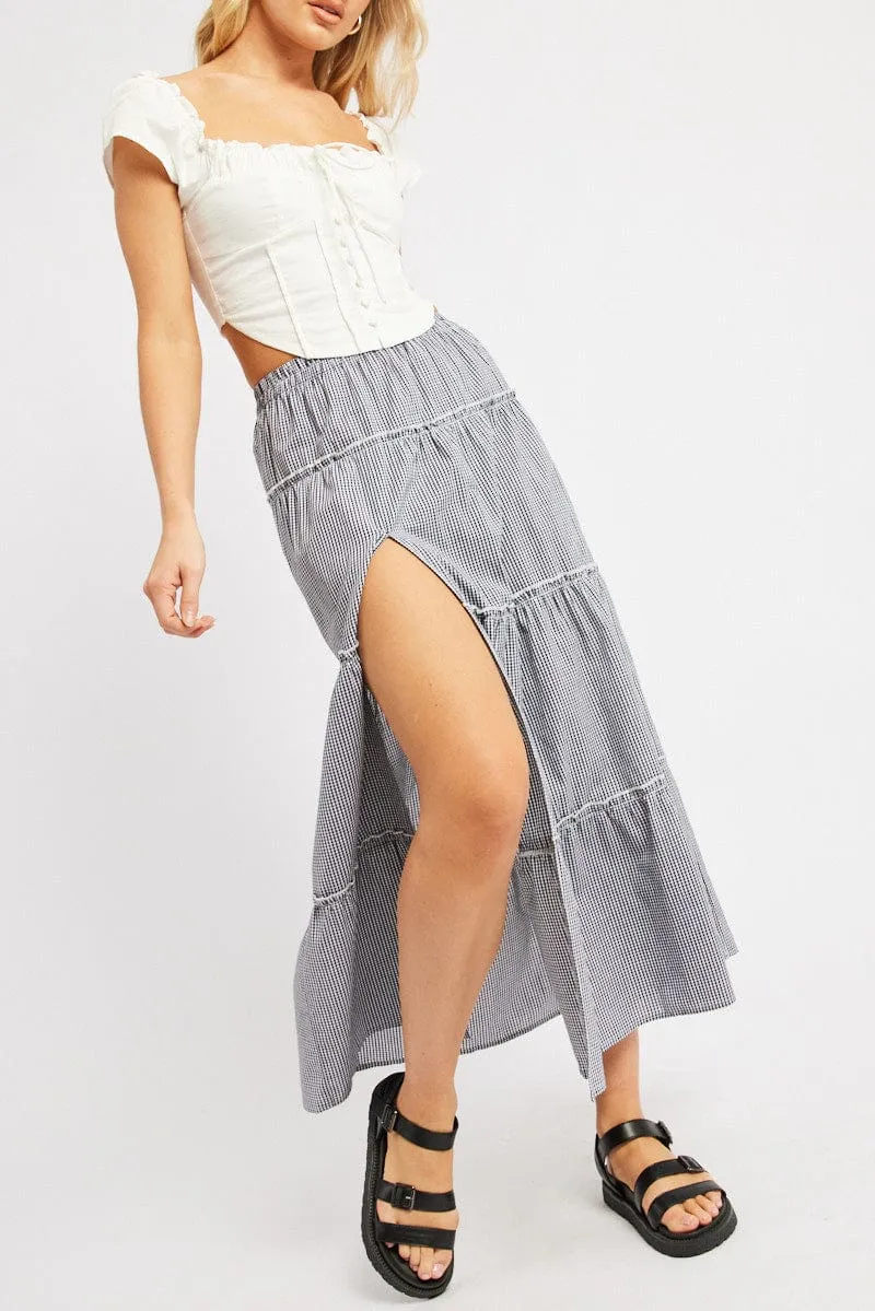 Black Check Tiered Maxi Slit Skirt sold by Ally Fashion
