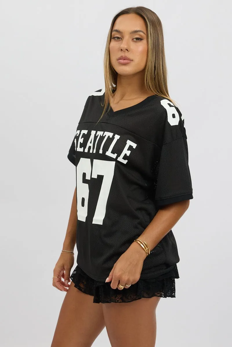 Black Sport Tee V Neck Short Sleeve sold by Ally Fashion product image thumbnail 4