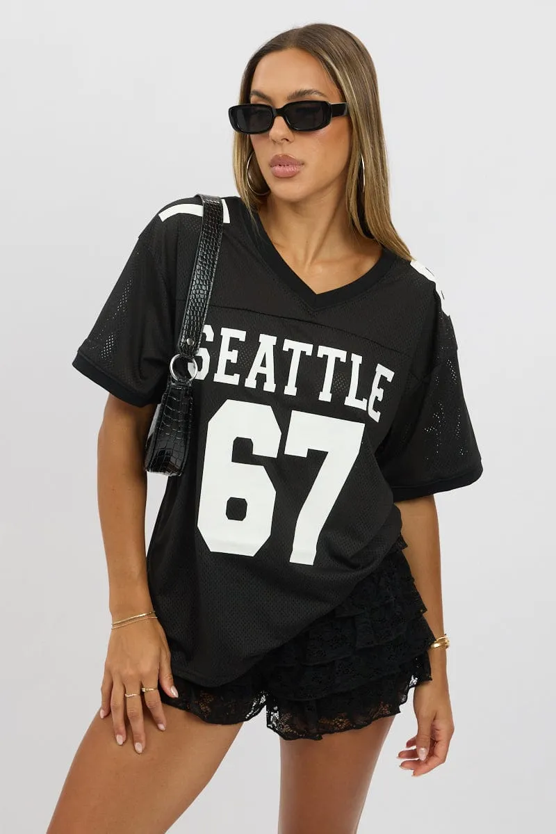 Black Sport Tee V Neck Short Sleeve sold by Ally Fashion