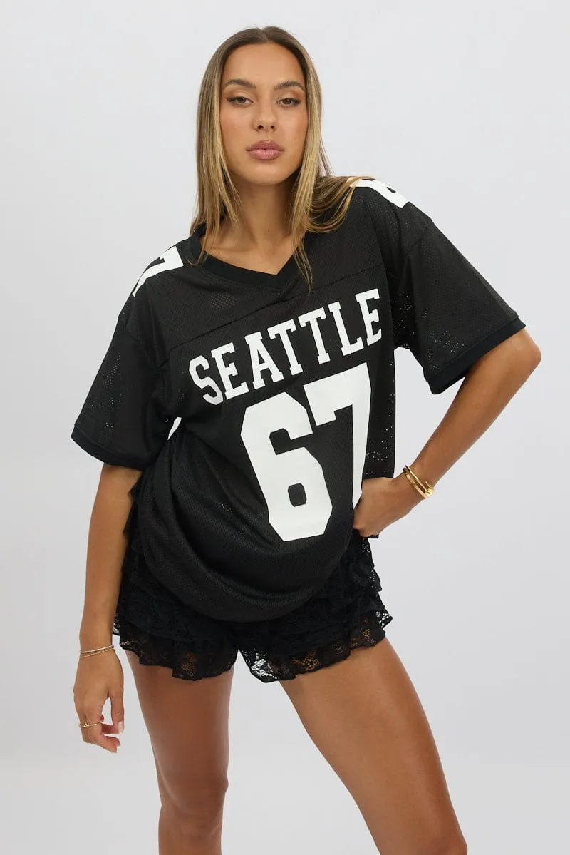 Black Sport Tee V Neck Short Sleeve sold by Ally Fashion product image thumbnail 3