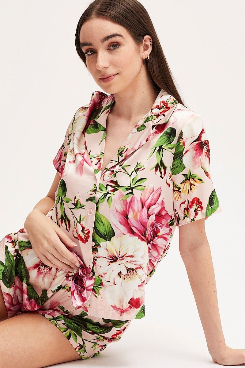 Print Satin Pajamas Set Short Sleeve sold by Ally Fashion