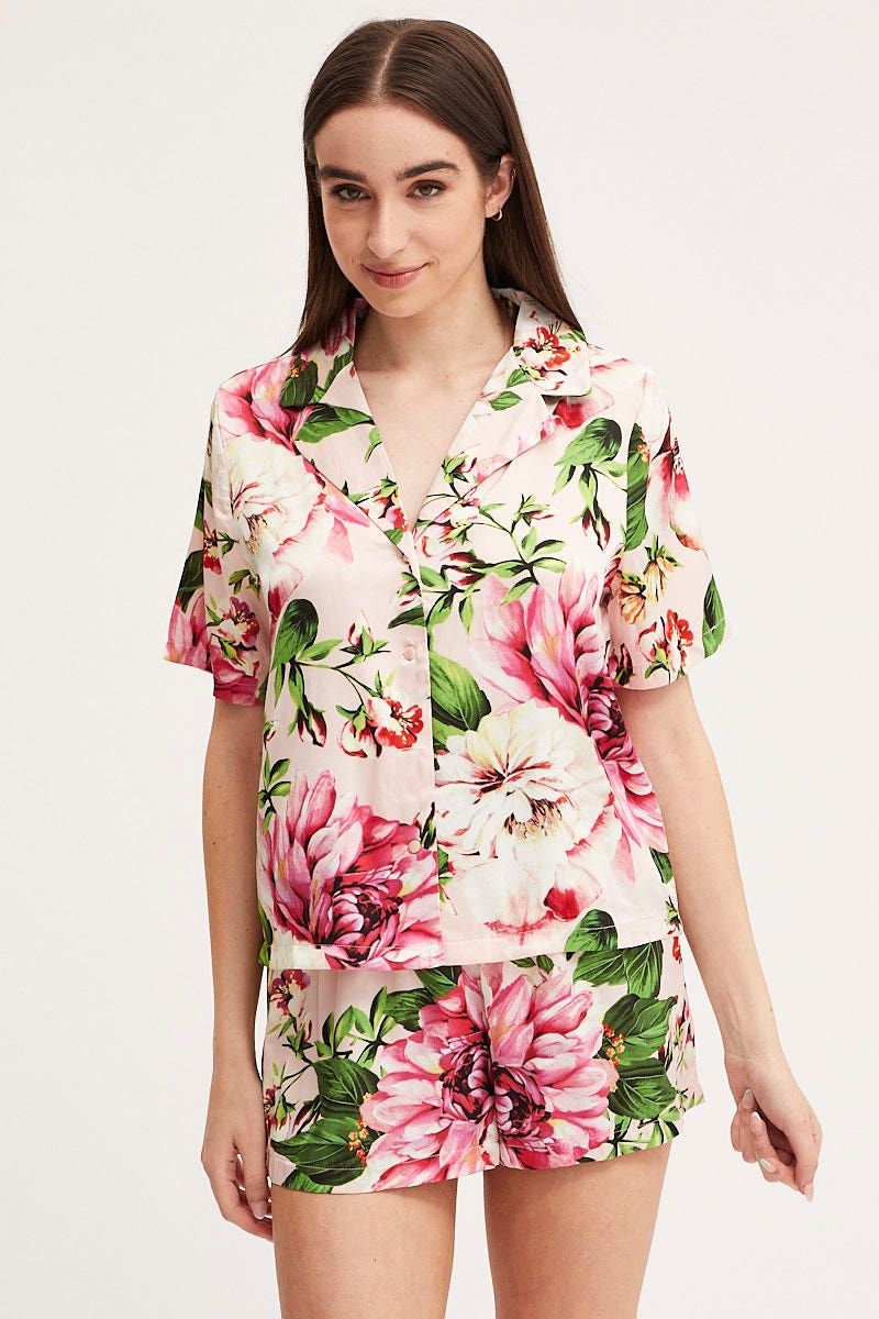 Print Satin Pajamas Set Short Sleeve sold by Ally Fashion product image thumbnail 3