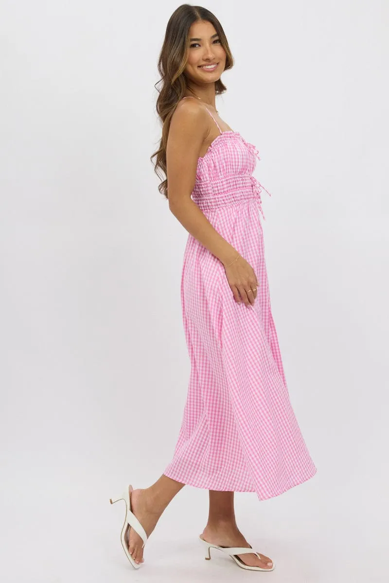 Pink Check Midi Dress Ribbon Detail Strappy sold by Ally Fashion product image thumbnail 4