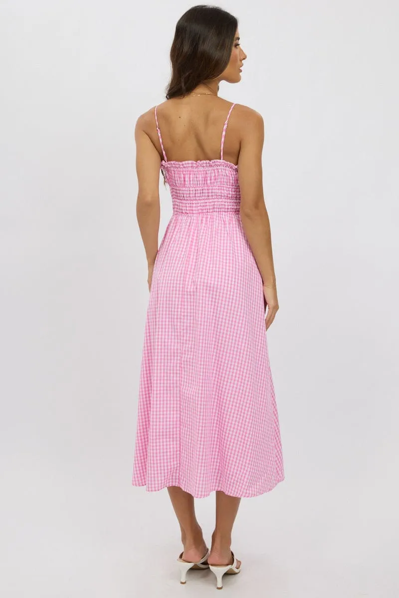 Pink Check Midi Dress Ribbon Detail Strappy sold by Ally Fashion product image thumbnail 5