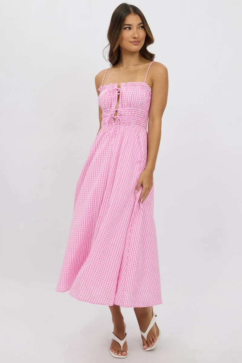 Pink Check Midi Dress Ribbon Detail Strappy sold by Ally Fashion product image thumbnail 2