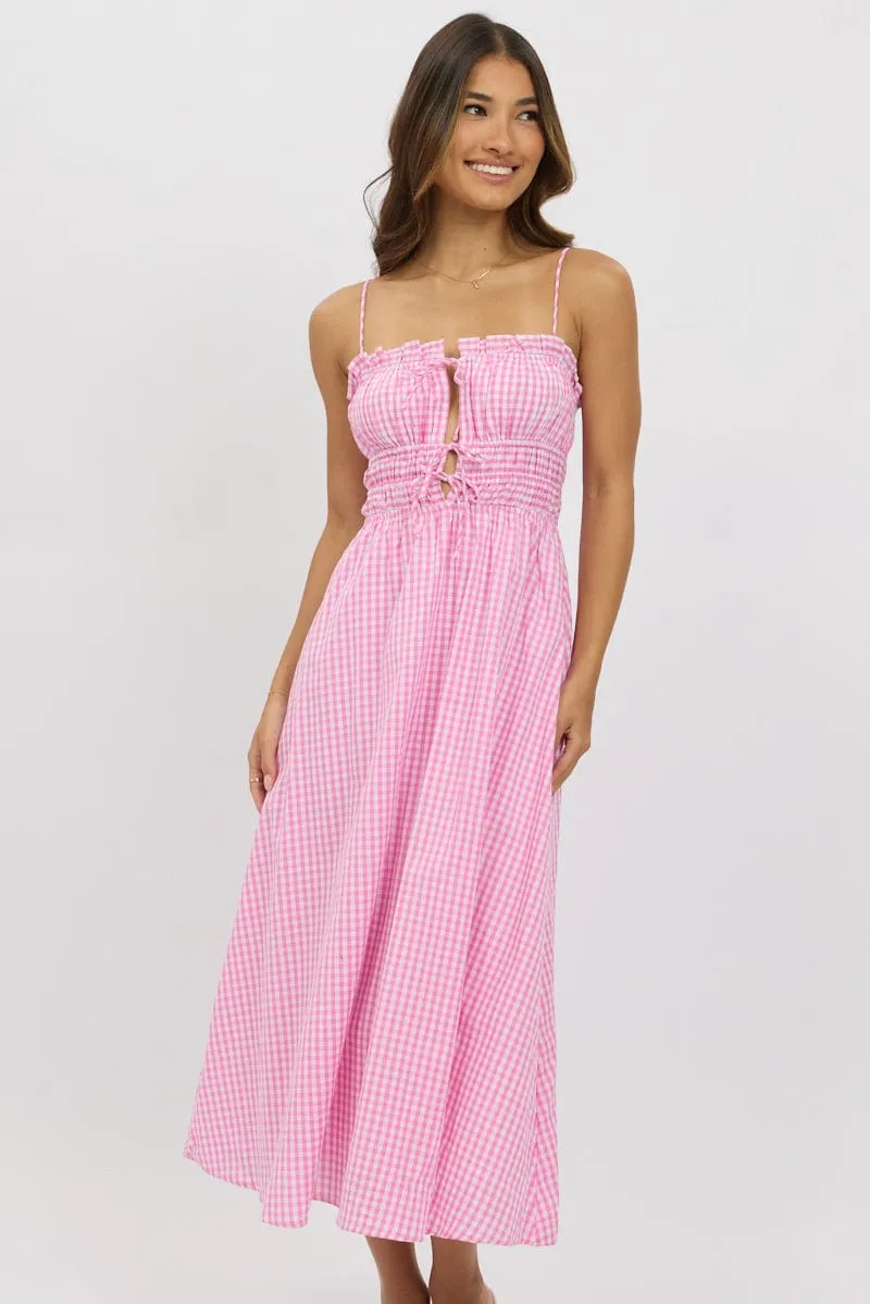 Pink Check Midi Dress Ribbon Detail Strappy sold by Ally Fashion product image thumbnail 3