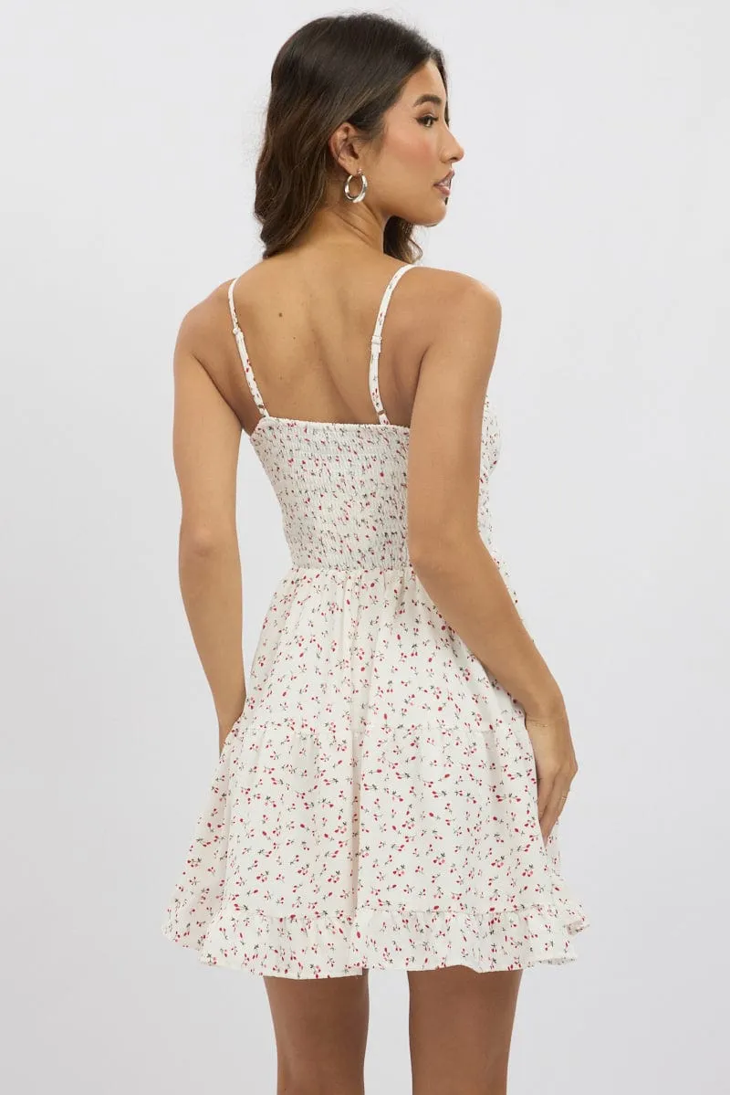 White Ditsy Fit And Flare Dress Strappy Mini sold by Ally Fashion product image thumbnail 5