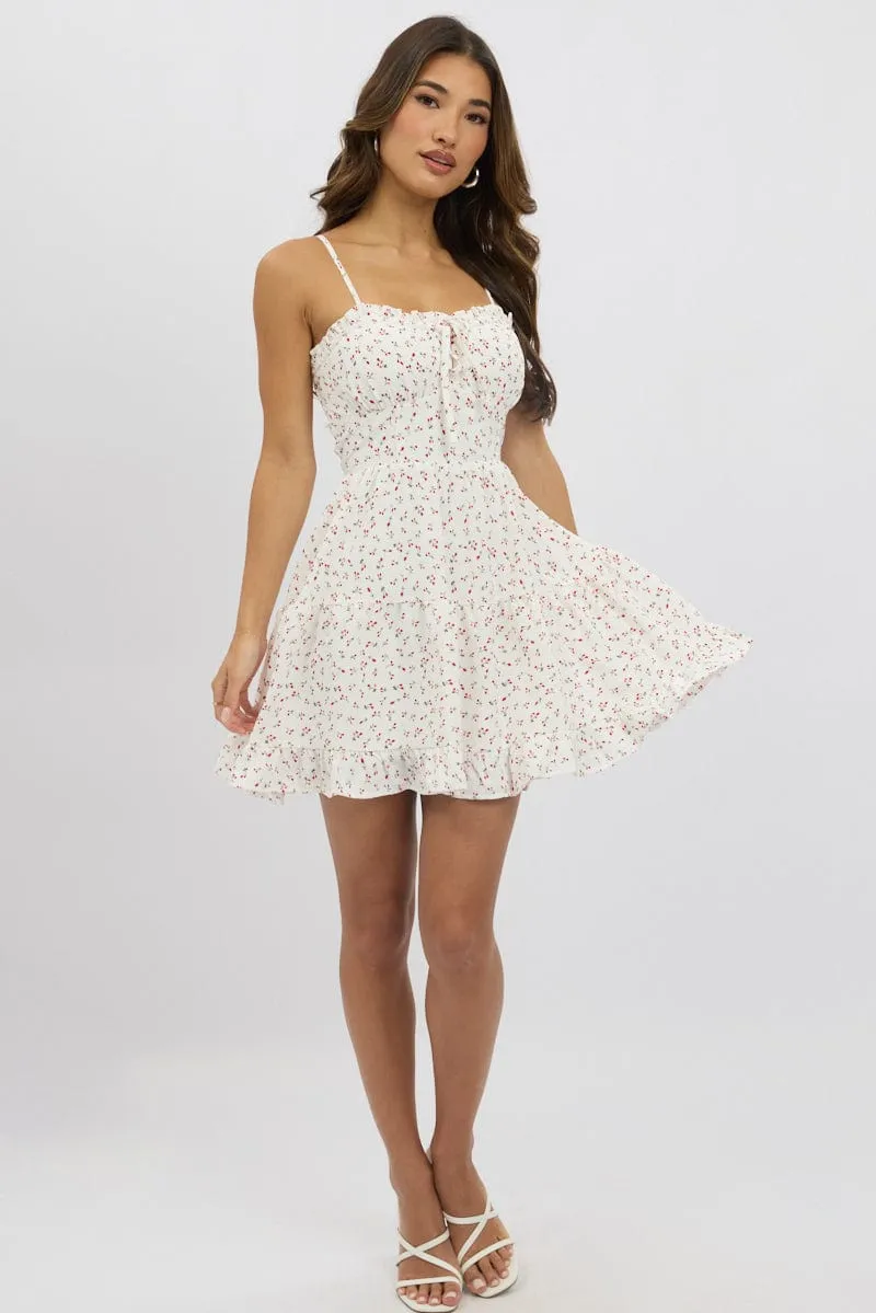White Ditsy Fit And Flare Dress Strappy Mini sold by Ally Fashion product image thumbnail 2