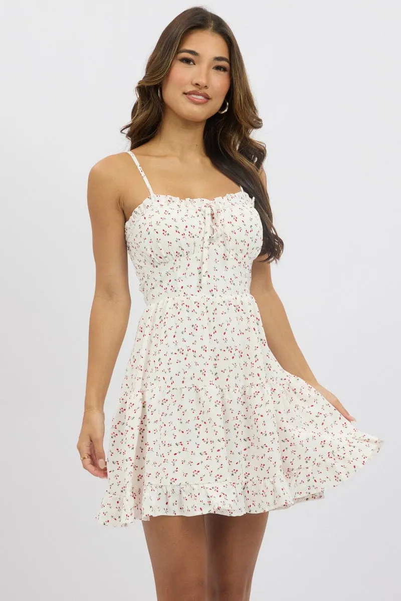 White Ditsy Fit And Flare Dress Strappy Mini sold by Ally Fashion product image thumbnail 3