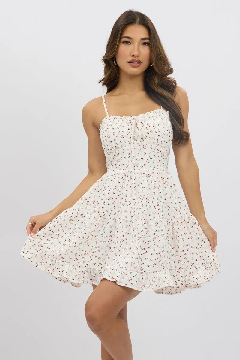 White Ditsy Fit And Flare Dress Strappy Mini sold by Ally Fashion