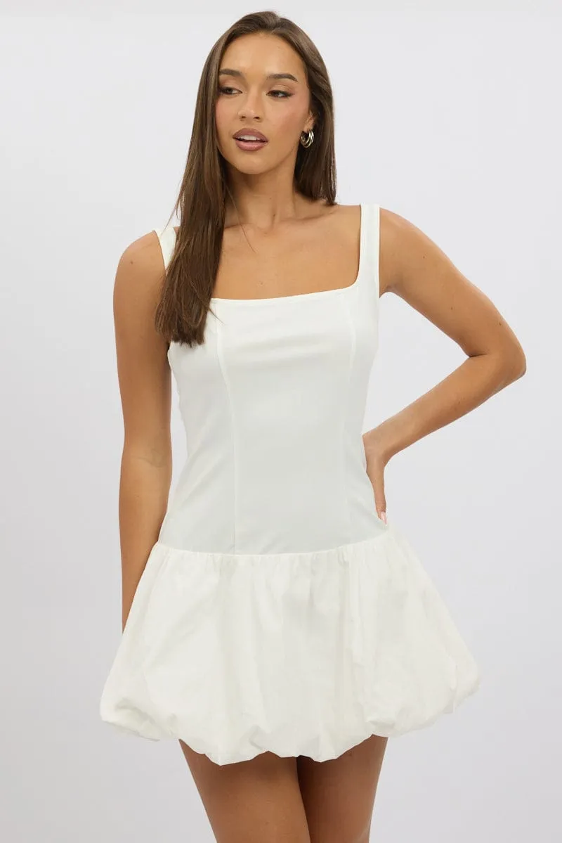 White Bubble Dress Square Neck sold by Ally Fashion product image thumbnail 3