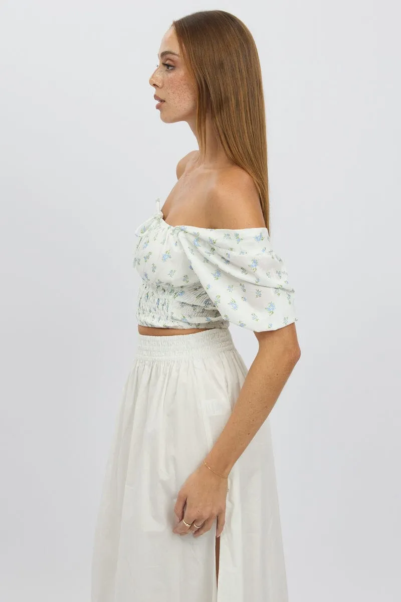 Blue Ditsy Crop Top Short Sleeve Shirred Waist sold by Ally Fashion product image thumbnail 4