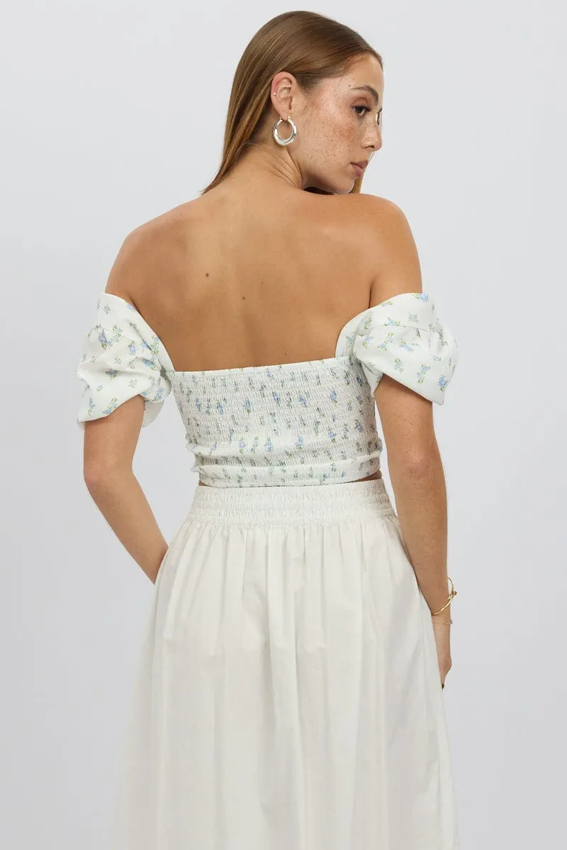 Blue Ditsy Crop Top Short Sleeve Shirred Waist sold by Ally Fashion product image thumbnail 5