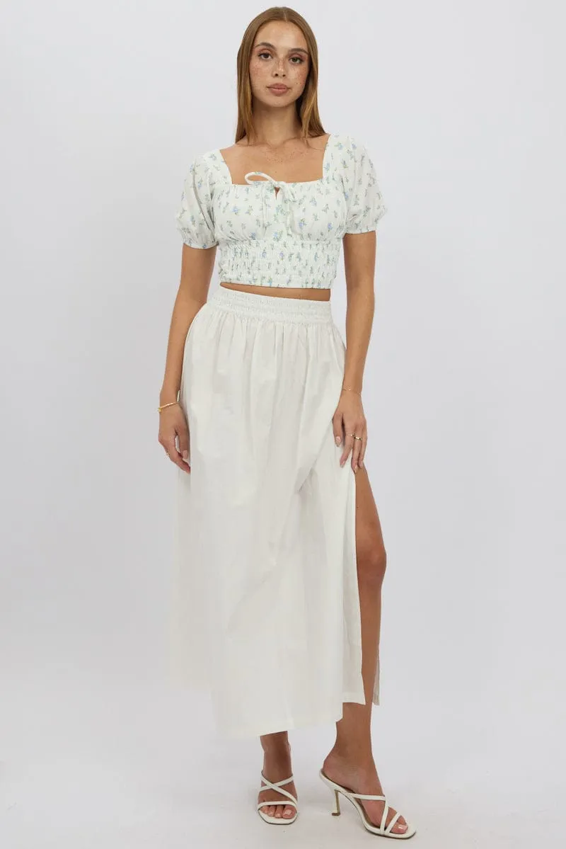 Blue Ditsy Crop Top Short Sleeve Shirred Waist sold by Ally Fashion product image thumbnail 2