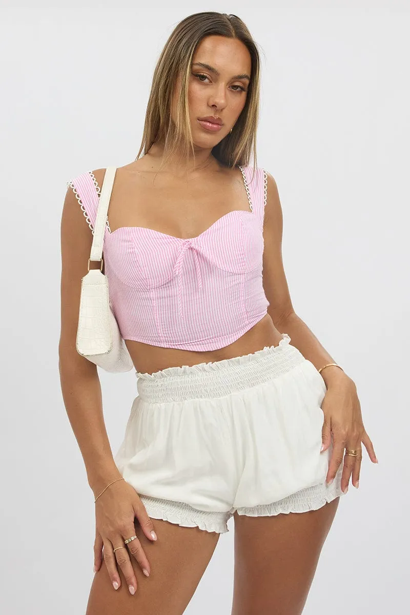 Pink Stripe Crop Top Sleeveless Corset sold by Ally Fashion