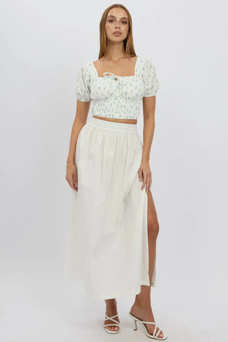 White Maxi Skirt Shirred Waist Relaxed Fit sold by Ally Fashion product image thumbnail 3