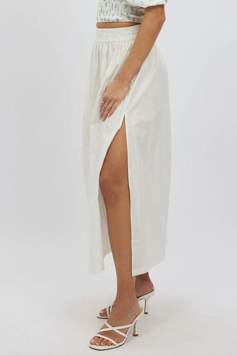 White Maxi Skirt Shirred Waist Relaxed Fit sold by Ally Fashion product image thumbnail 4