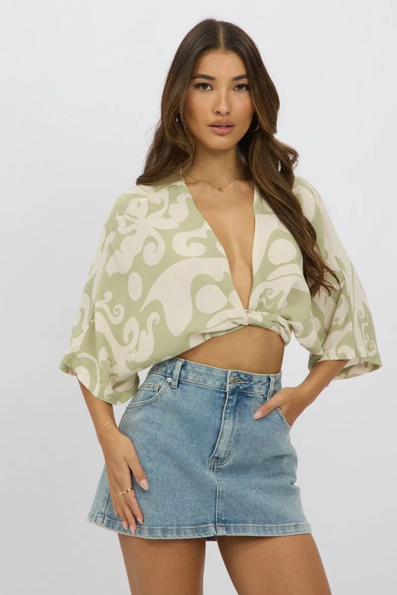 Green Abstract Tie Up Bolero Short Sleeve sold by Ally Fashion
