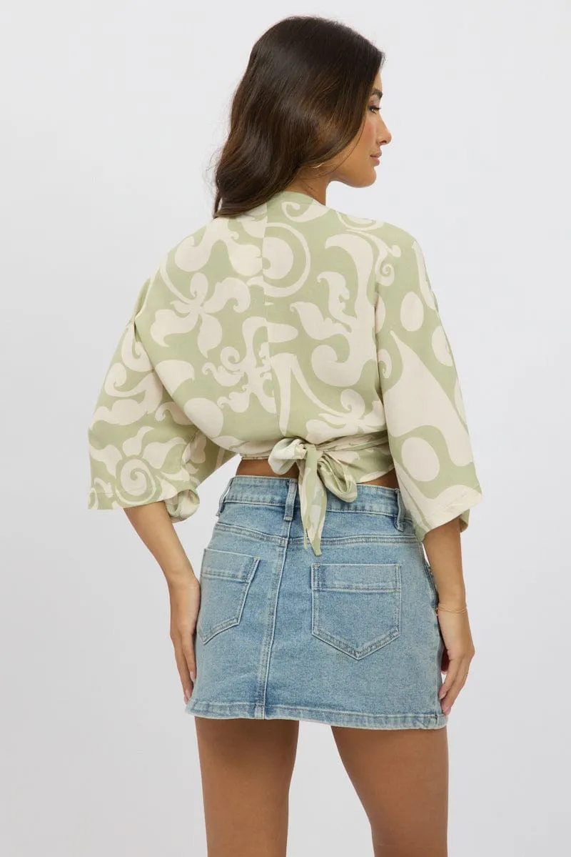 Green Abstract Tie Up Bolero Short Sleeve sold by Ally Fashion product image thumbnail 5