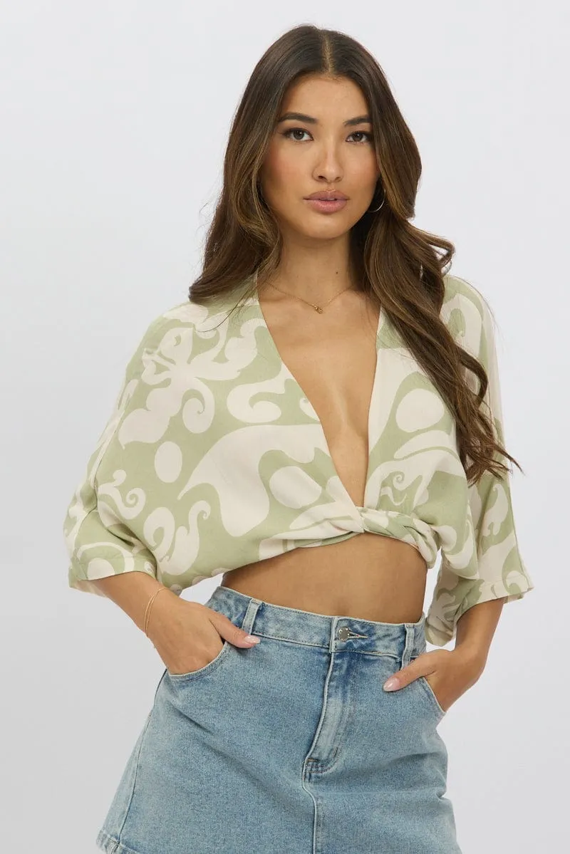 Green Abstract Tie Up Bolero Short Sleeve sold by Ally Fashion product image thumbnail 3