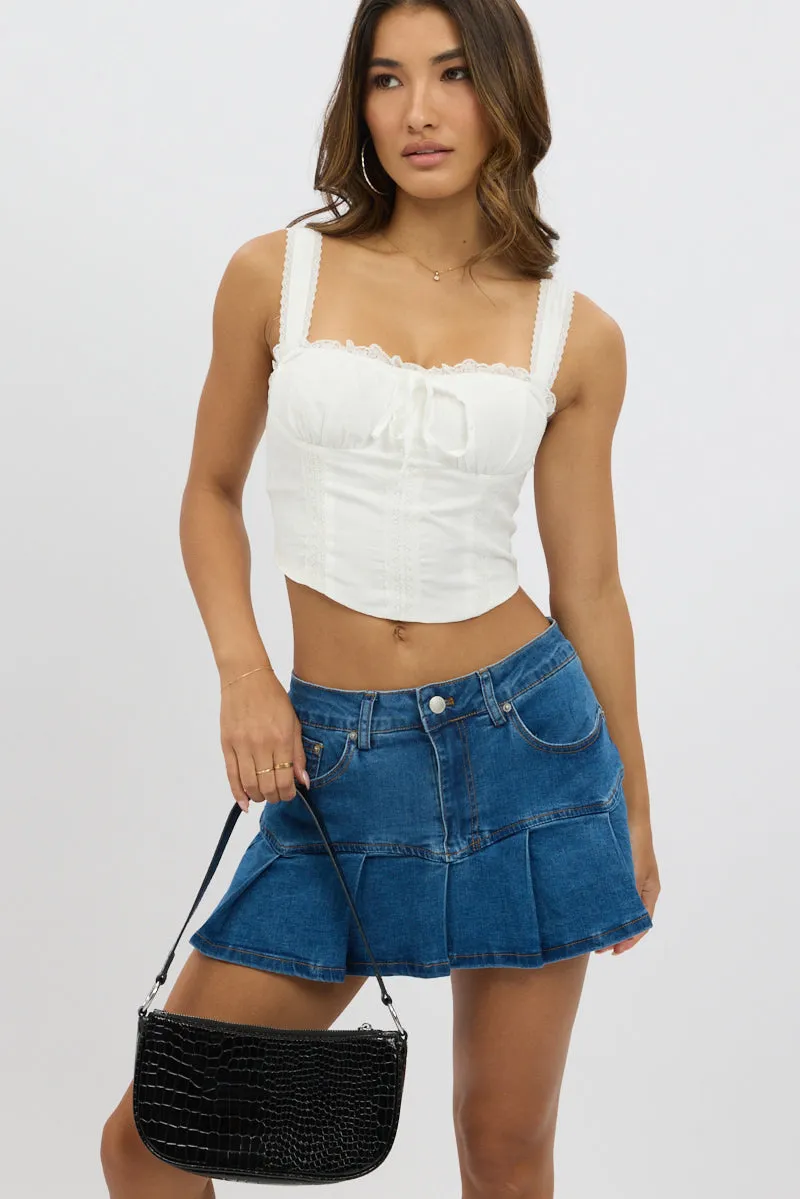 Denim Pleated Skort Mid Rise Mini Stretch Lined sold by Ally Fashion product image thumbnail 3