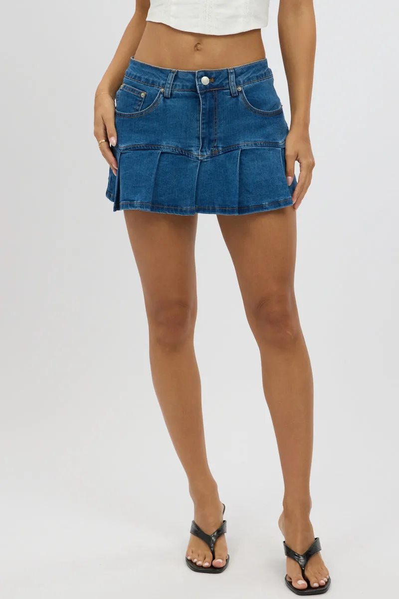 Denim Pleated Skort Mid Rise Mini Stretch Lined sold by Ally Fashion product image thumbnail 2