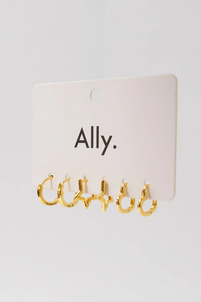 Gold 3 Pack Hoop Earrings sold by Ally Fashion