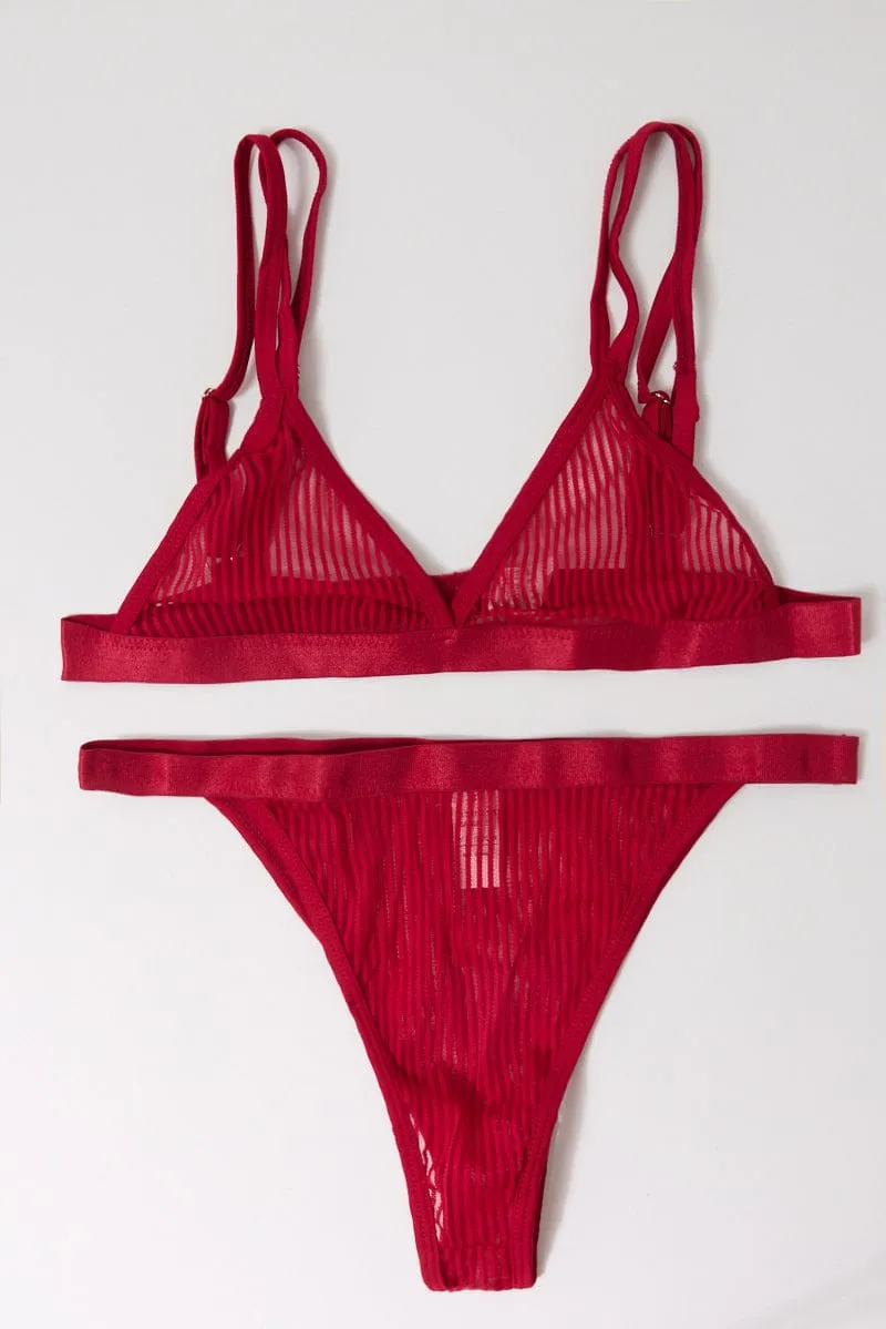 Red Strip Mesh Lingerie Set sold by Ally Fashion
