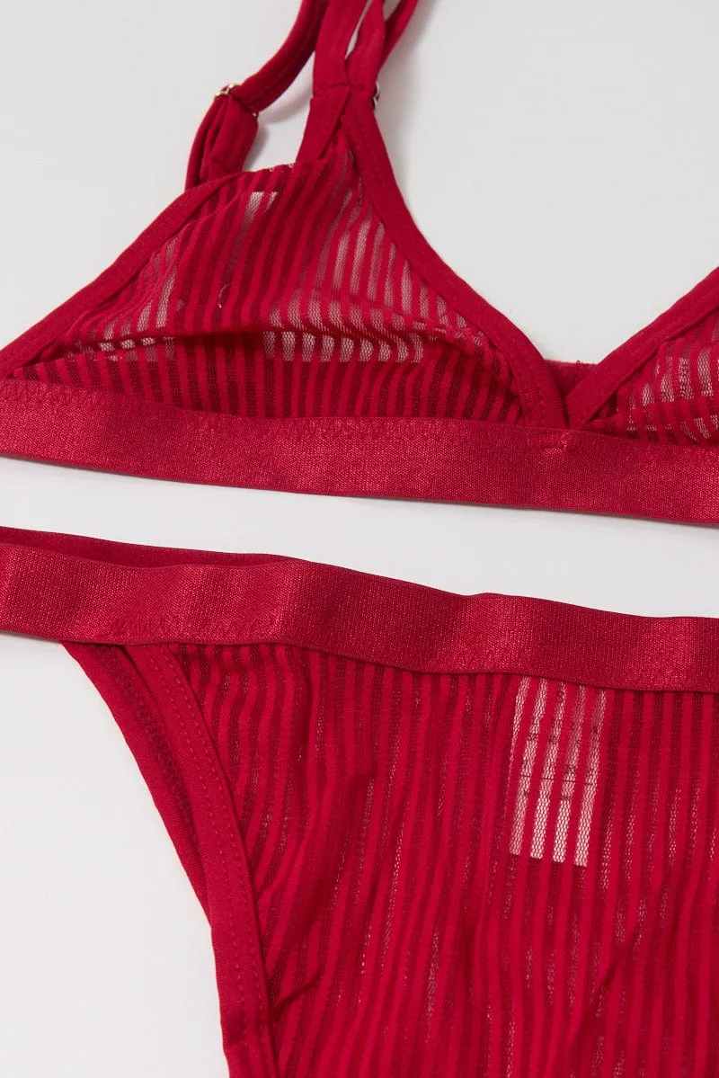 Red Strip Mesh Lingerie Set sold by Ally Fashion product image thumbnail 3