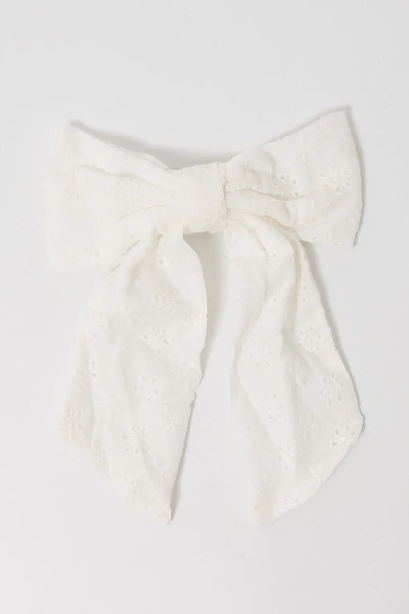 White Eyelet Bow Hair Clip sold by Ally Fashion
