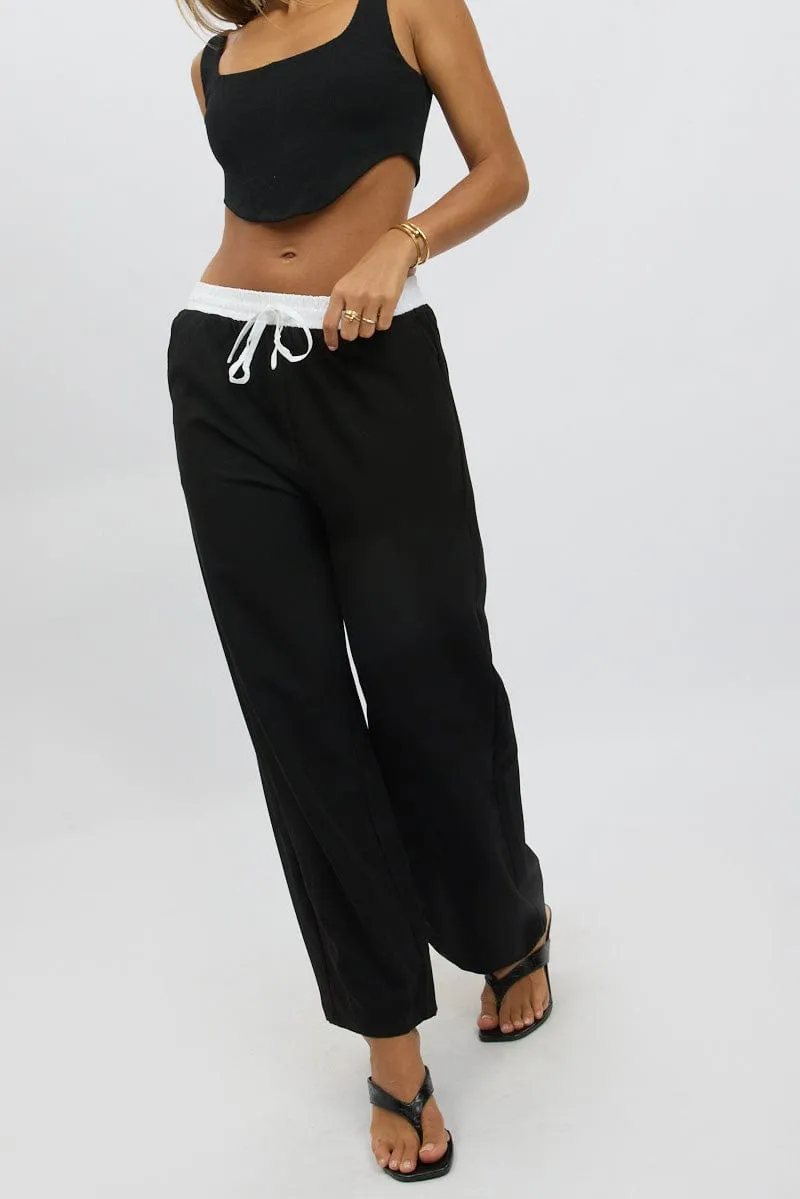 Black Wide Leg Pants Elasticated Contrast Waist sold by Ally Fashion