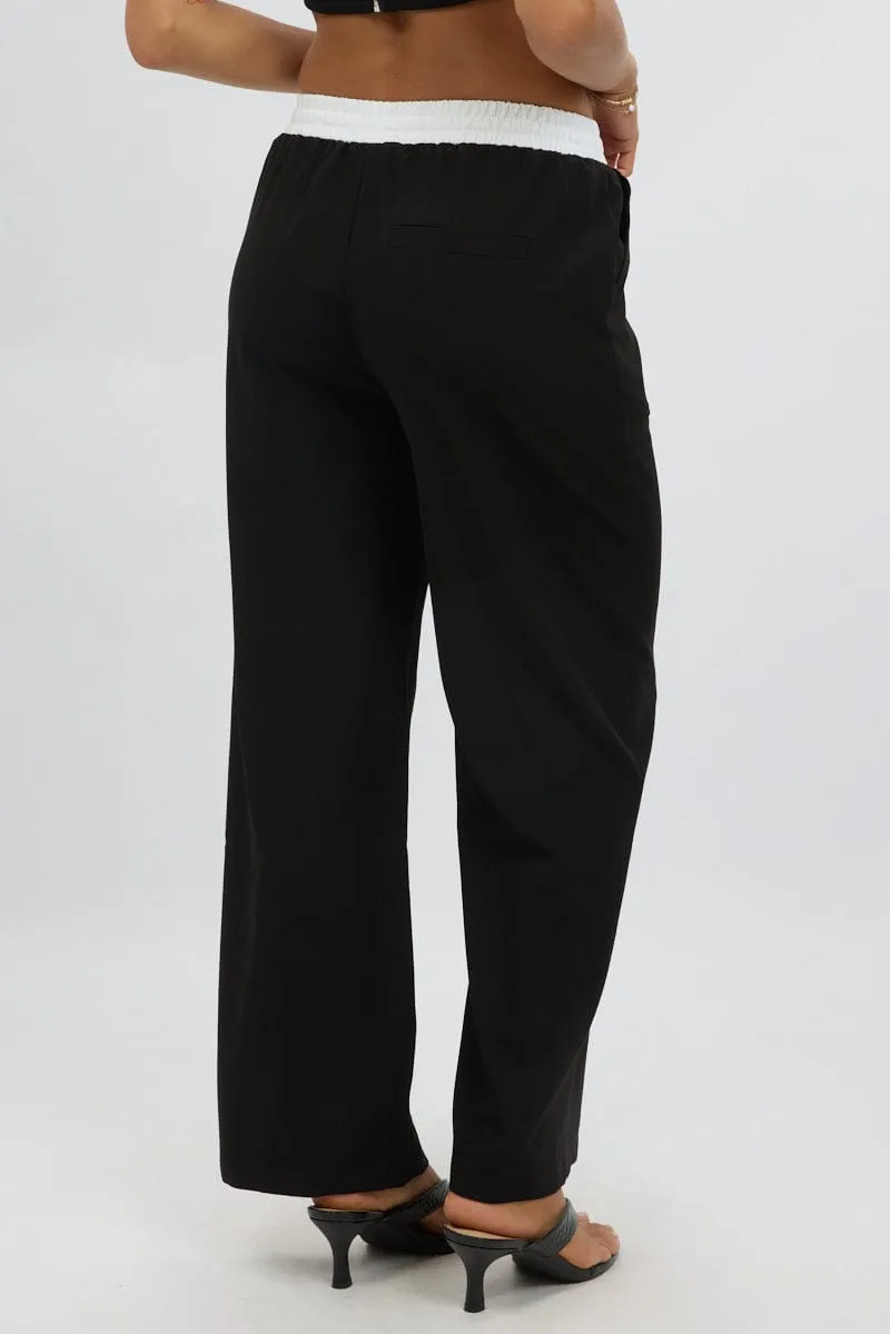 Black Wide Leg Pants Elasticated Contrast Waist sold by Ally Fashion product image thumbnail 5