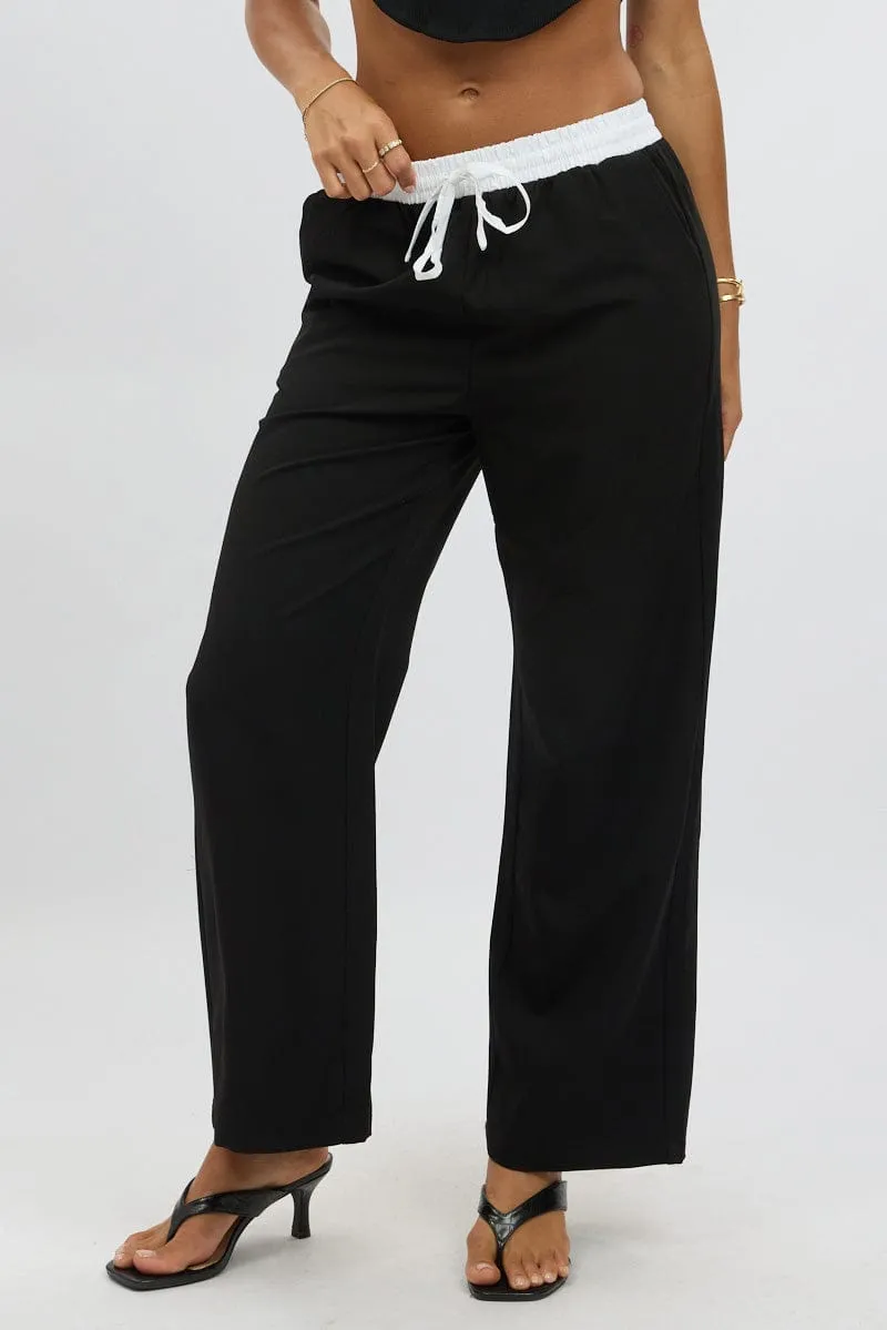 Black Wide Leg Pants Elasticated Contrast Waist sold by Ally Fashion product image thumbnail 3