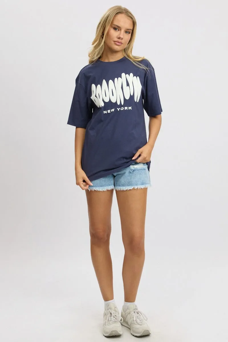 Blue Graphic Tee Short Sleeve sold by Ally Fashion product image thumbnail 2