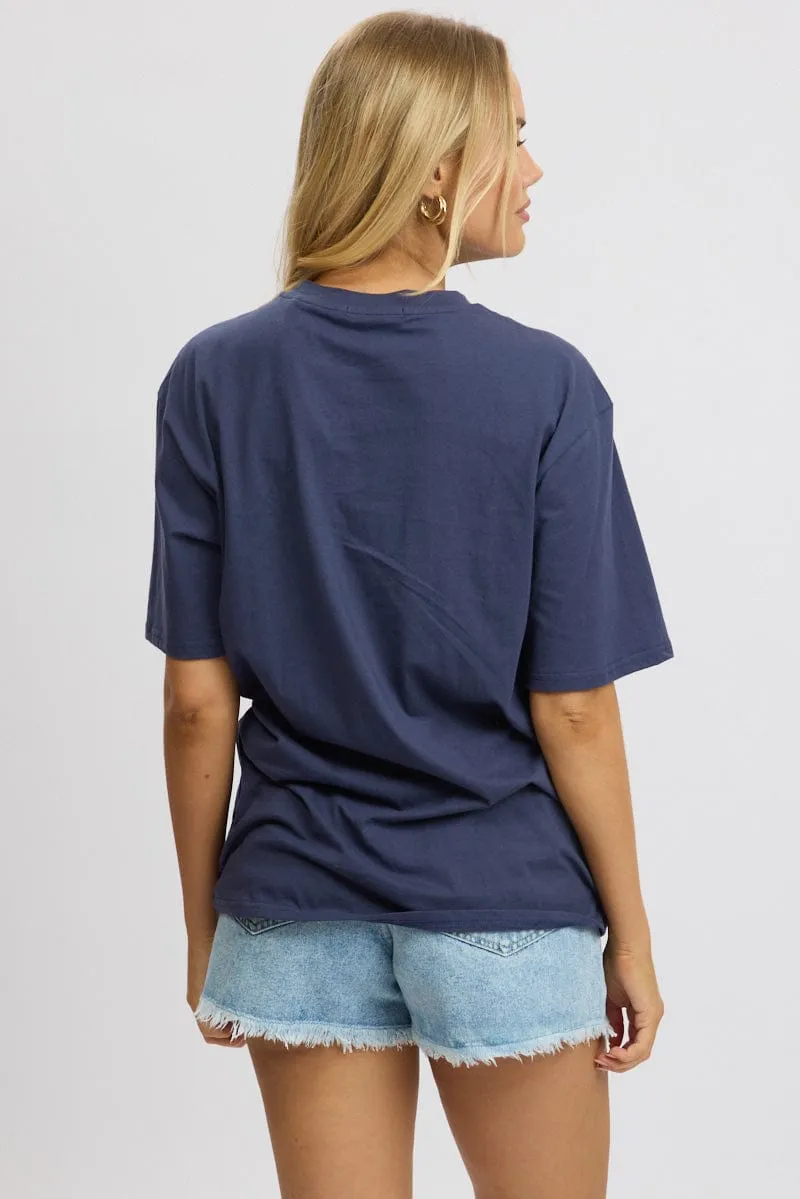 Blue Graphic Tee Short Sleeve sold by Ally Fashion product image thumbnail 5