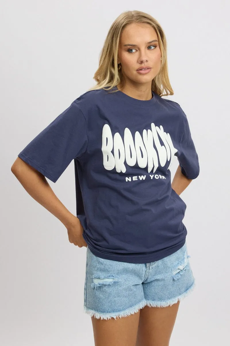 Blue Graphic Tee Short Sleeve sold by Ally Fashion product image thumbnail 3