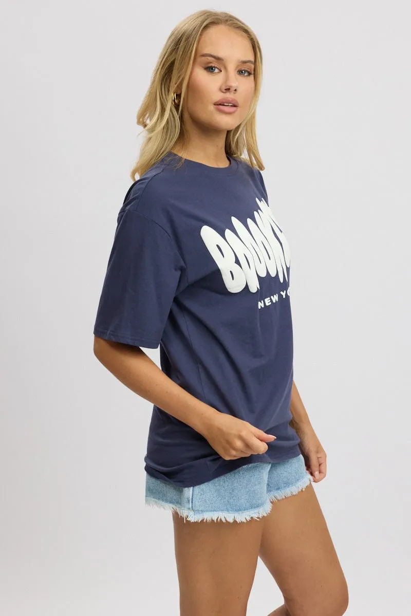 Blue Graphic Tee Short Sleeve sold by Ally Fashion product image thumbnail 4
