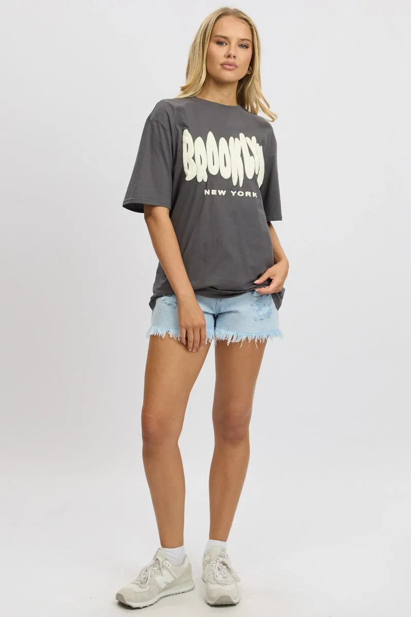 Grey Graphic Tee Short Sleeve sold by Ally Fashion product image thumbnail 2