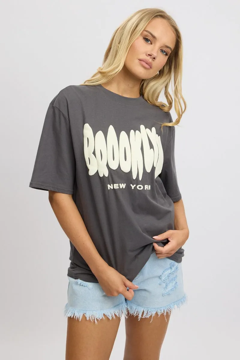 Grey Graphic Tee Short Sleeve sold by Ally Fashion product image thumbnail 3