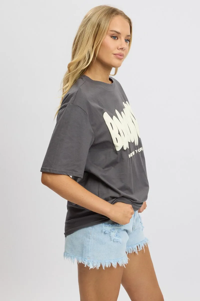 Grey Graphic Tee Short Sleeve sold by Ally Fashion product image thumbnail 4