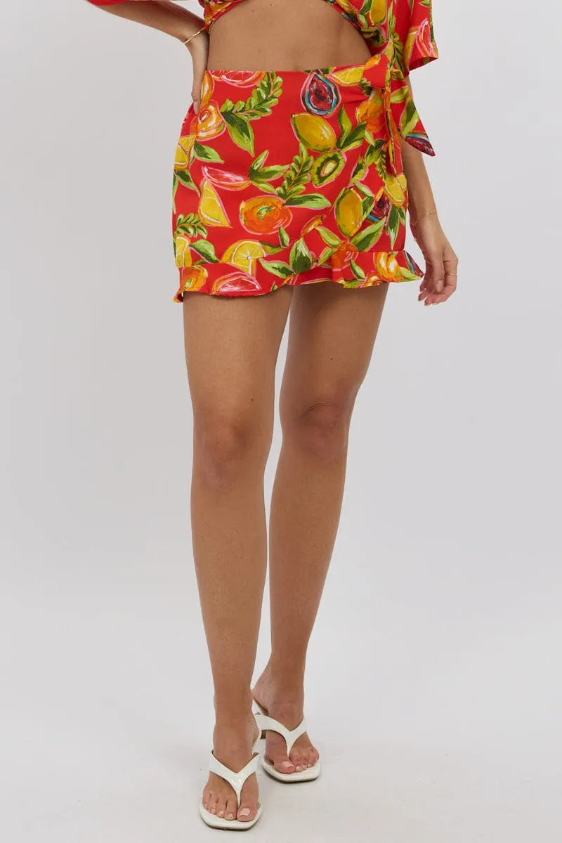 Red Abstract Wrap Skirt High Waisted Mini Ruffle sold by Ally Fashion product image thumbnail 3
