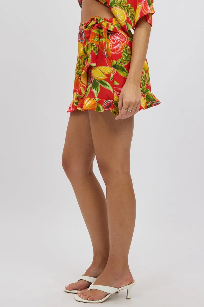 Red Abstract Wrap Skirt High Waisted Mini Ruffle sold by Ally Fashion product image thumbnail 4