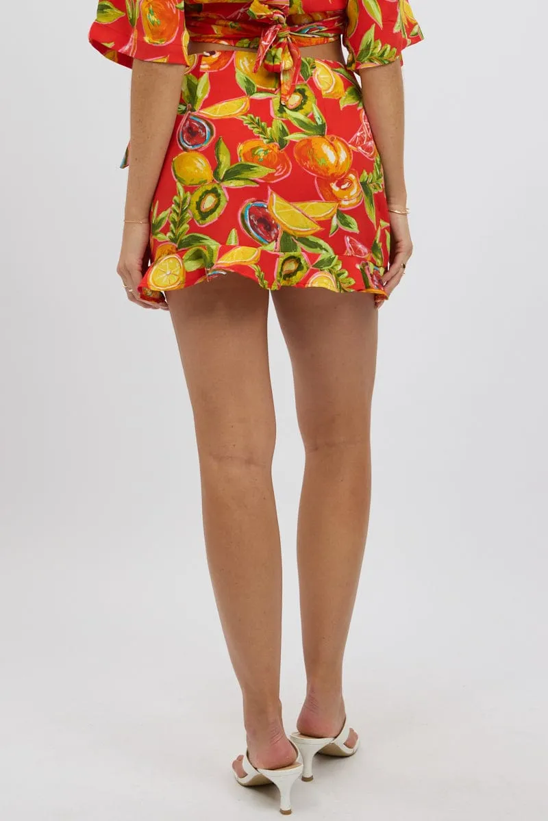 Red Abstract Wrap Skirt High Waisted Mini Ruffle sold by Ally Fashion product image thumbnail 5