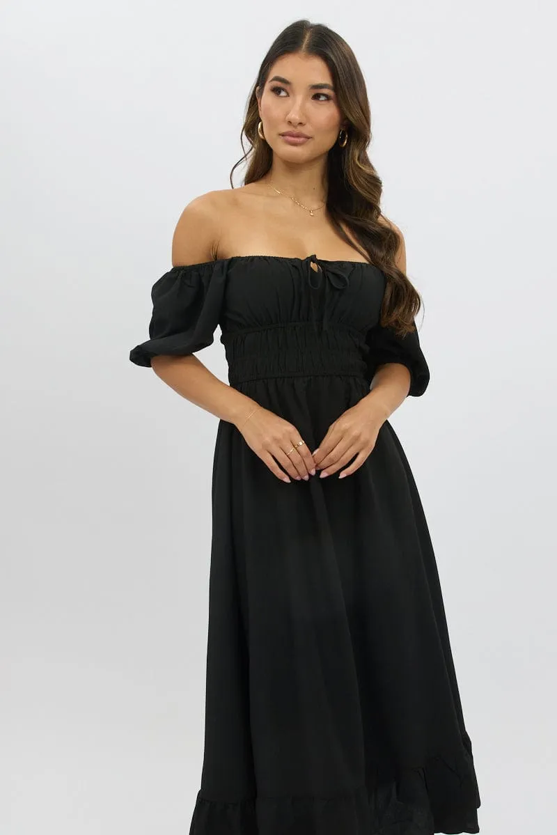 Black Midi Dress Short Sleeve Ruched Bust sold by Ally Fashion product image thumbnail 2