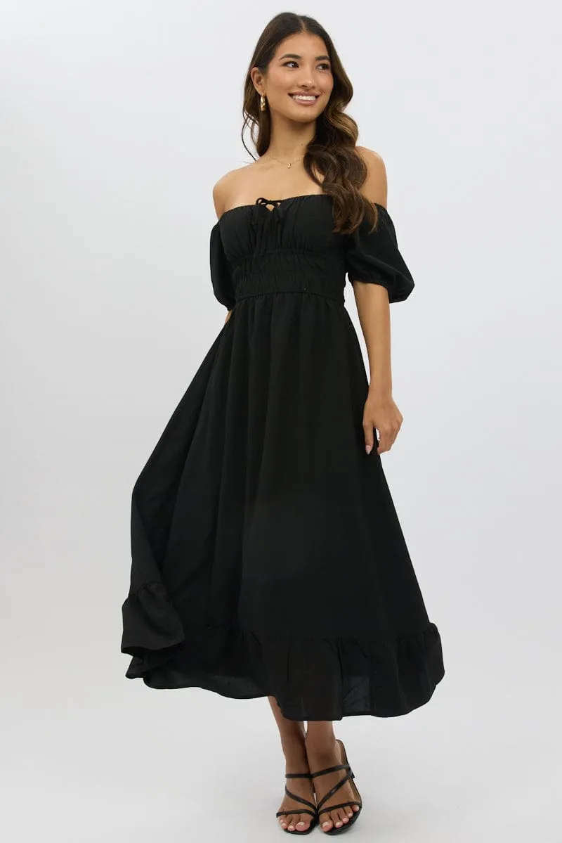 Black Midi Dress Short Sleeve Ruched Bust sold by Ally Fashion product image thumbnail 3